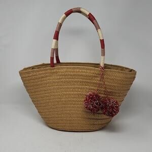 Loft Ann Taylor Wicker With Pomps Beach Bag